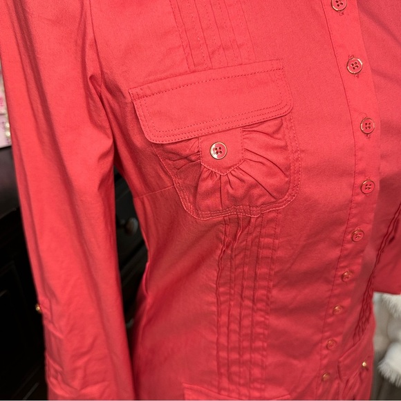 Bebe Utility Tunic Shirt Belle Pink Button-Front Stretch Poplin Blouse Size S - Picture 6 of 14